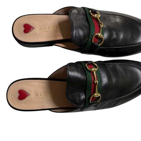 Gucci Princetown Leather Mules Black | Gold Horsebit & Red Heart Size 38 | 8 US - Picture 3 of 14